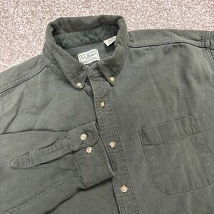 L.L. Bean Sunwashed Canvas Long Sleeve Button Down Shirt Mens XL Tall Green